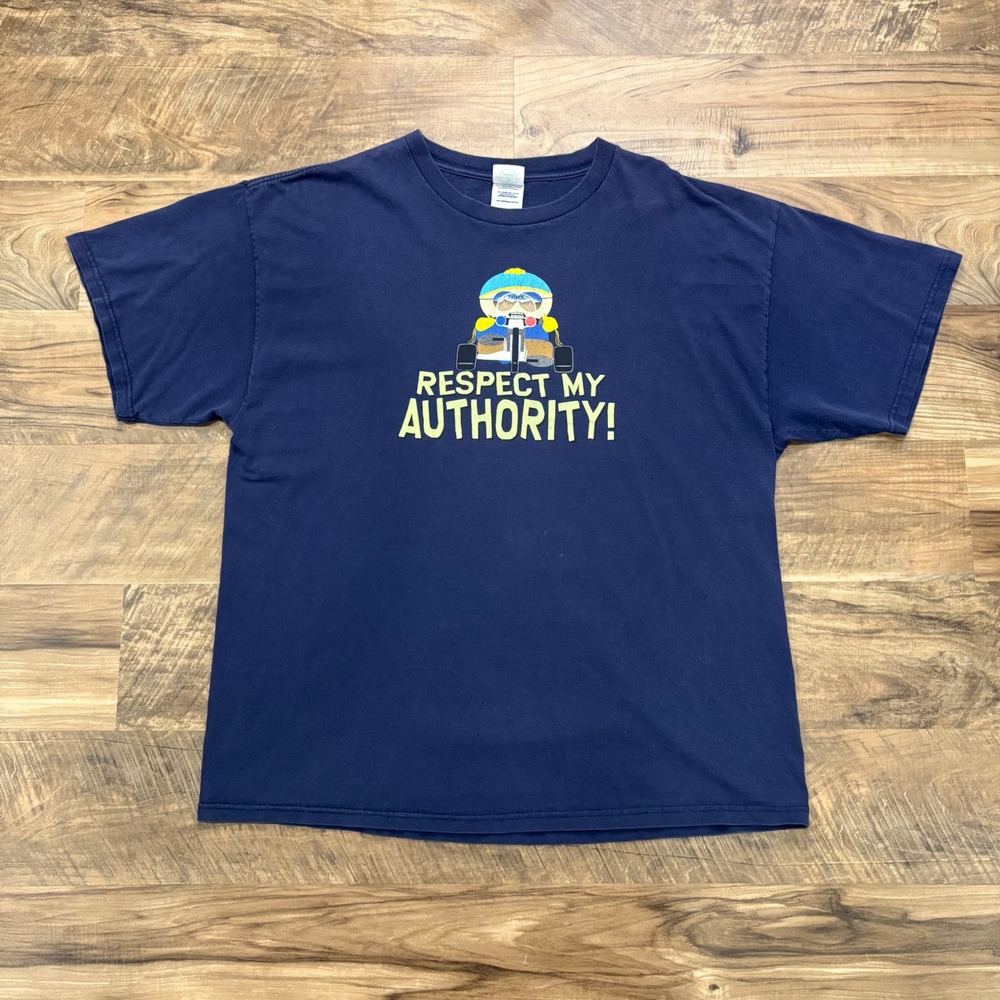 Vintage Y2K South Park T Shirt Mens XL Navy Cartman Respect My Authority Graphic
